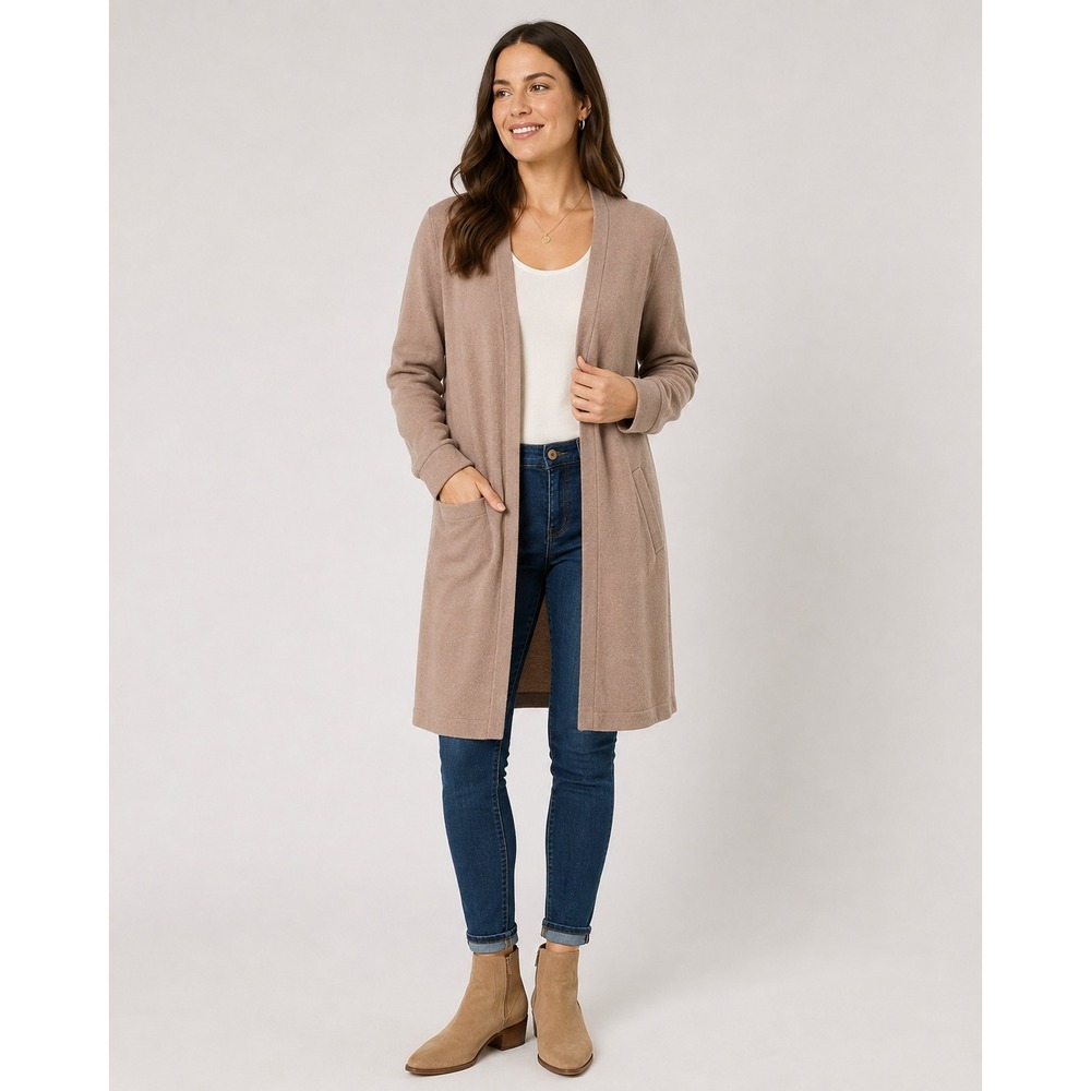 Abercrombie & Fitch Soft Cozy Open Front Cardigan Duster Womens M Tan Neutral
